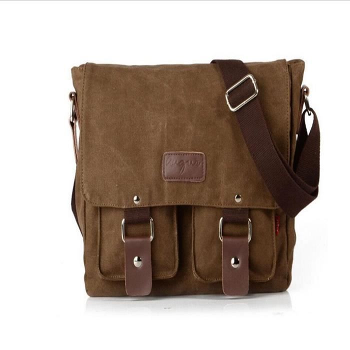 Bronze Times Sacoche Casuel Sac à Main/Bandoulière Canevas+Lin de Tissu+Veau Cuir pour École/Collège/Travail/Voyage 