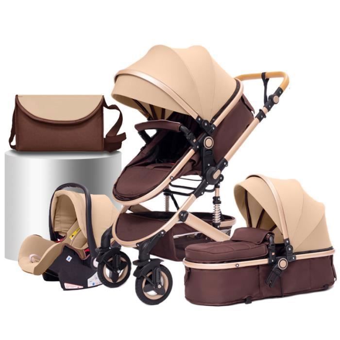 BAZARLAND30 Poussette 3 en 1 Bébé Combinée Siège-Auto Nacelle Trio Réversible Réglable Haute Qualité Roues increvables Canne khaki