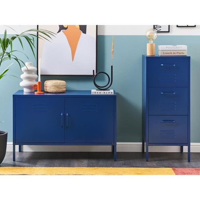 armoire de rangement en métal bleu marin à 3 tiroirs wostok