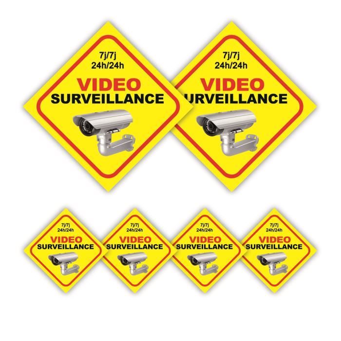 5 Autocollants (8 CM) Panneau Propriété Alarme Sous Vidéo