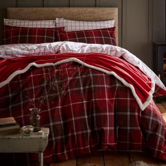 Catherine Lansfield - Parure de lit réversible - flanelle en coton brossé -  motif tartan - rouge - lit 1 personne (UK) - Cdiscount Maison