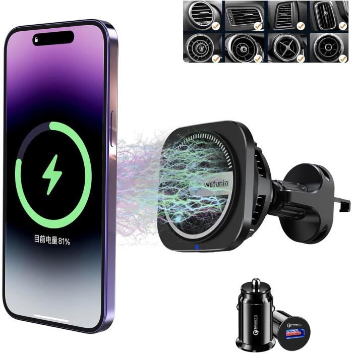 Chargeur Voiture Magnétique Sans Fil Wefunix Avec Refroidissement - Compatible MagSafe IPhone 12-16 - Charge Rapide 7.5W Avec Ventilateur