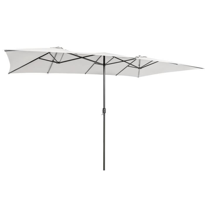 KOMFOTTEU Dubbele parasol, 426 x 265 cm, rechthoekige tuinparasol met zwengel en uv-bescherming, grote balkonparasol met ventilatiedak, voor zwembad, markt, terras, terras, Bruin, 426 x 265 x 260 cm
