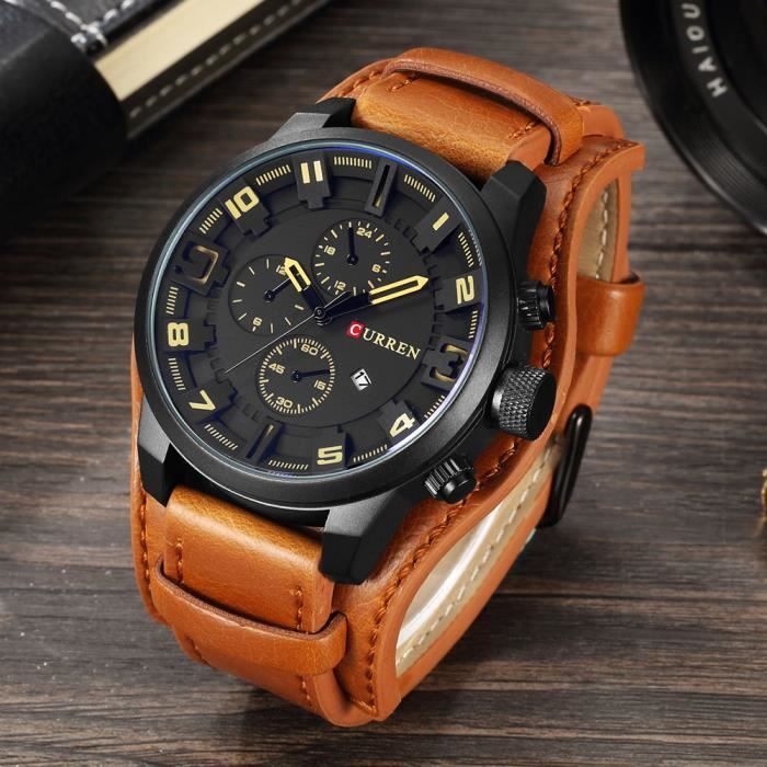 CURREN Montre bracelet Homme - Quartz- Cuir - Marron , - Achat/vente ...