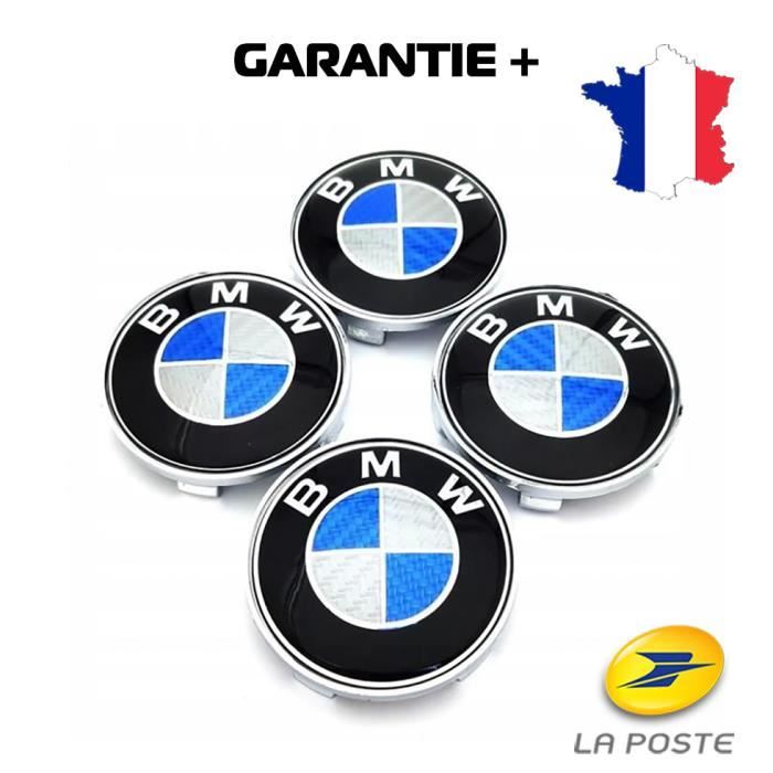 4 X CENTRE DE ROUES CACHE MOYEU BMW CARBONE BLEU LOGO DIAMETRE 68 MM -  Cdiscount Auto