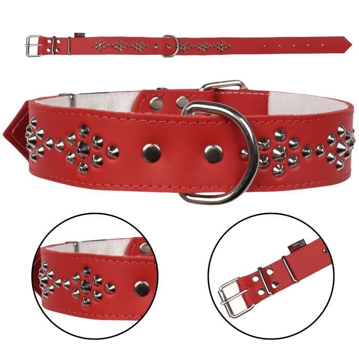 Comparer les prix de Collier pour chien - DINO - Rouge - Cuir naturel - 40mm de large - 67cm de long