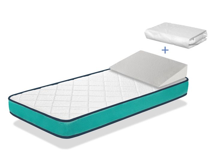 Pack matelas DANTE 60x120 cm H 10cm + plan incliné 15°+ Protège matelas 60x120 cm.Noyau en mousse perforée