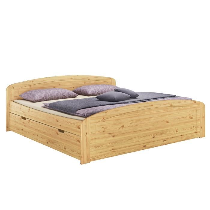 Lit adulte extra haut pin massif 180x200 idéal pour les personnes âgées tiroirs sommier 60.50-18FV Lit adulte extra haut pin massif 180x200 idéal pour les personnes âgées tiroirs sommier 60.50-18FV