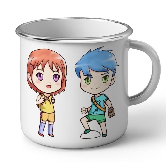 Mug En Metal Emaille Aquarelle Personnage Manga Enfant Mignon