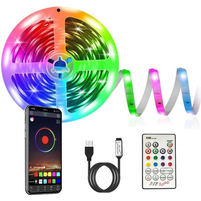Ruban à LEDs RGB 3m50 Bluetooth avec télécommande et micro intégré - Contrôle par application smartphone Android & iOS