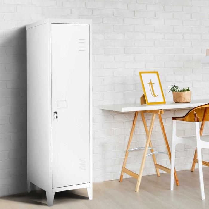 IDMARKET Armoire vestiaire ESTER 1 porte métal blanc design industriel IDMARKET Armoire vestiaire ESTER 1 porte métal blanc design industriel