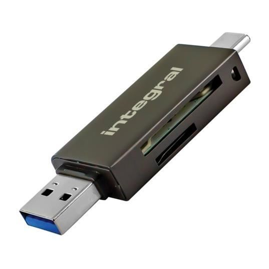 Lecteur de carte mémoire INTEGRAL - Compatible avec MicroSD, SD - USB-C et USB 3.0 - 180MB/s en lecture