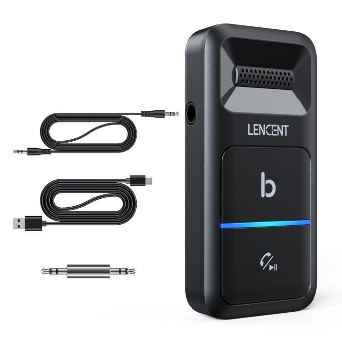 Adaptateur Bluetooth 5,0 LENCENT Transmetteur-récepteur Bluetooth,16h  d'Autonomie,avec Deep Basse,pour voiture,maison stéréo etc