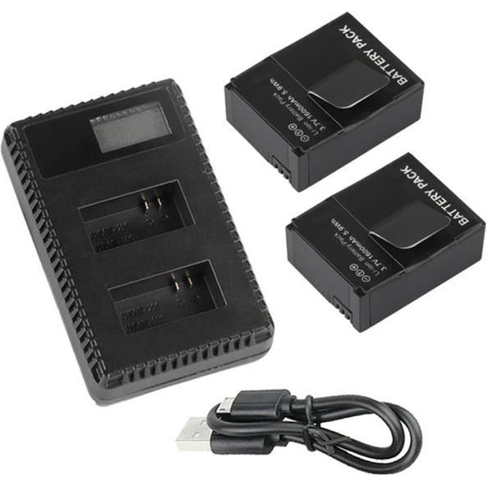 2pcs 3.7V 1600mAh AHDBT-201-301 Batterie + Chargeur USB double pour GoPro Hero 3 3+-noir