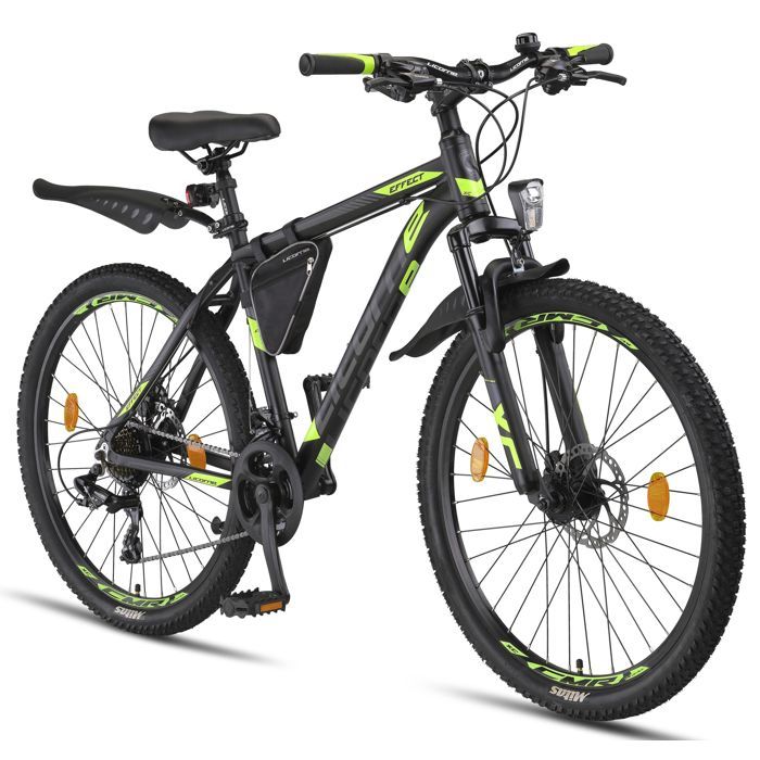 Licorne Bike Vélo VTT haut de gamme. (2 freins à disque) [26.00, Noir/Vert citron (2xFrein à disq]