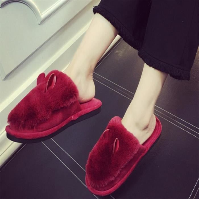 Chausson hiver fourrées femme Haut qualité chaussons femmes hiver chaud  maison coton chaussures maison des pantoufles Nouvelle Mode Rouge - Achat /  Vente chausson - pantoufle - Cdiscount