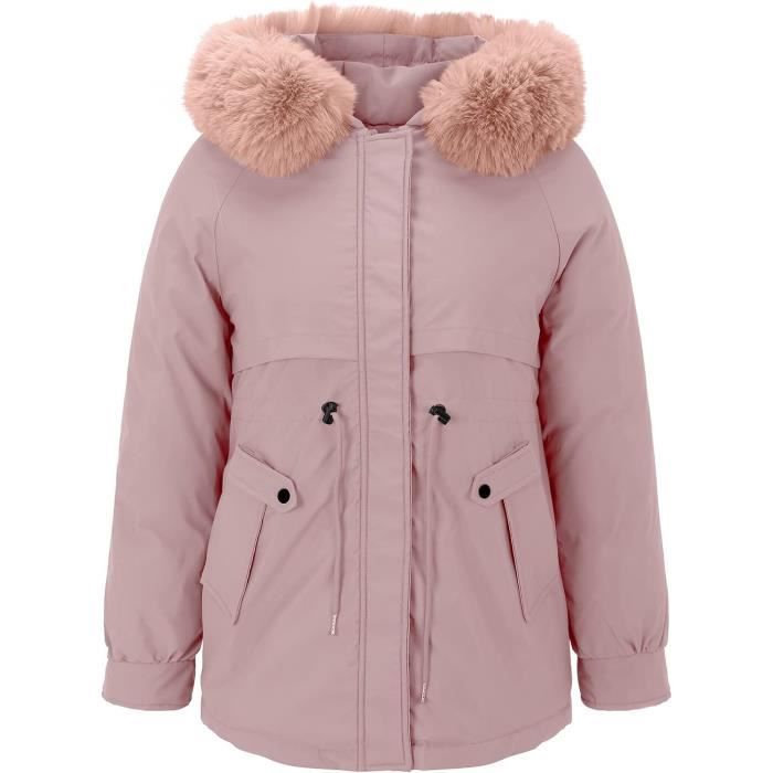Parka Femme Manteau a Capuche avec Grand Col en Fourrure Rose Cdiscount Pret a Porter