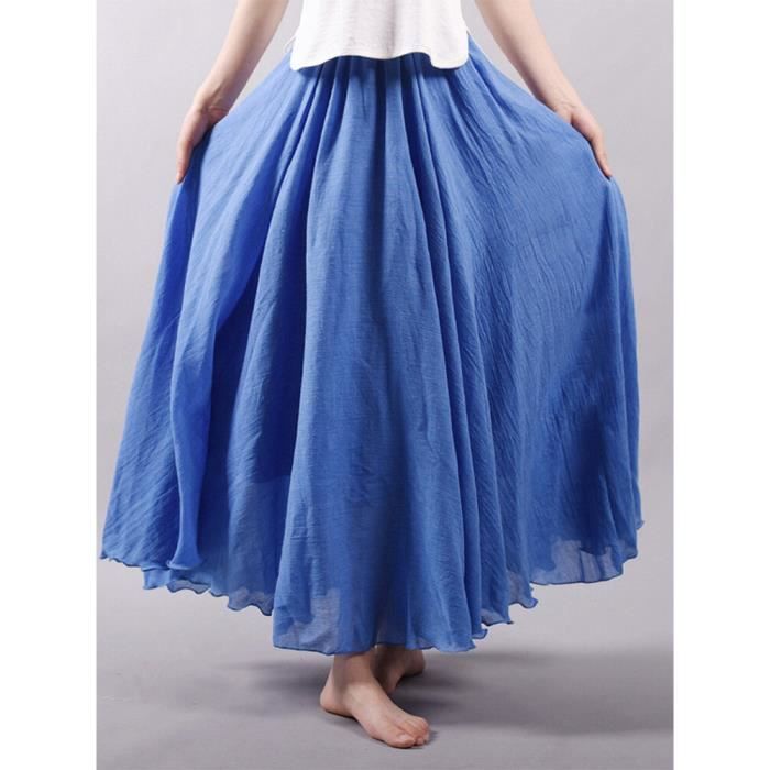Jupe Longue Femme Bohème Chic Brodée - Taille Élastique Coton Lin Fluide Mi-Longue Été Plage Casual
