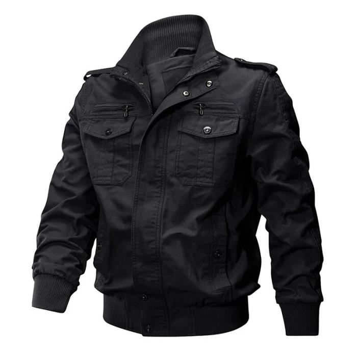 Veste En Similicuir Pour Homme Grande Taille 6XL - Style Moto Vintage, Coupe-Vent, Polyuréthane - Noir, Kaki