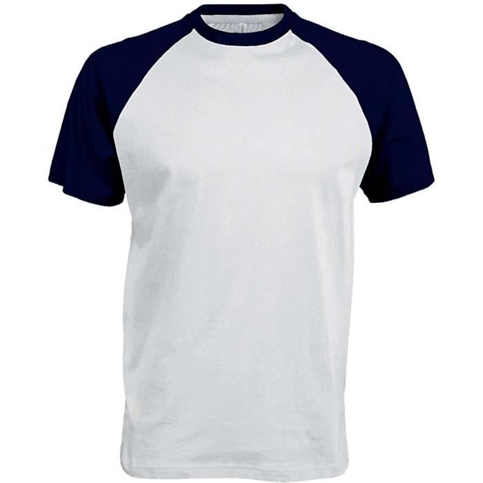 t-shirt homme kariban base ball - blanc/bleu foncé - manches courtes - multisport