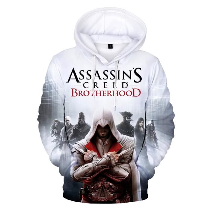Sweats a Capuche Assassins Creed 3D Noir Gris clair Noir gris clair Cdiscount Pret a Porter