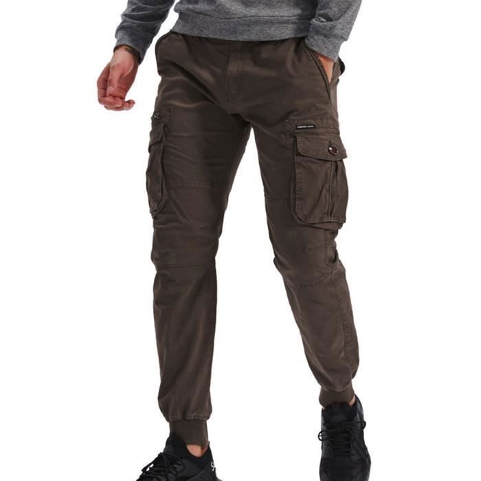 Pantalon de Travail Homme Style Cargo INSFITY Taille Elastique Cheville Elastique Cafe