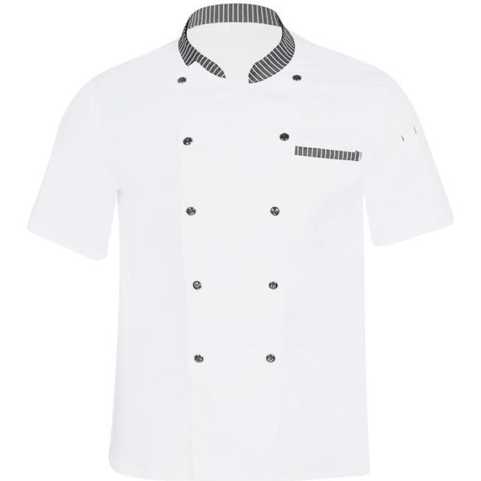 YONGHS-FR Homme Veste de Chef Manches Courtes avec Poche Uniforme Cuisine Vêtement de Travail M-4XL Blanc