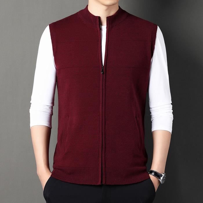 Gilet Zippé Hiver Homme En Tricot Chaud Doublé Polaire Cardigan