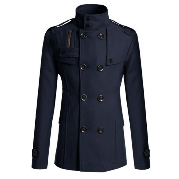 Manteau Homme Pardessus Veste Mi-long Caban Chaud Automne-Hiver-Bleu Bleu - Cdiscount Pr??t-?�-Porter