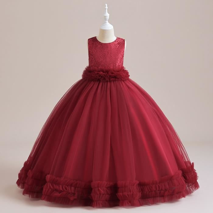 Robe Princesse Fille Mousseline Bowknot 4-14 Ans - Robe Cérémonie Baptême Mariage Soirée