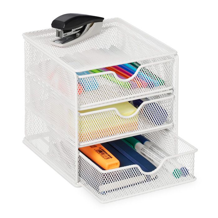 Relaxdays Organiseur Bureau Bambou 4 Tiroirs - Rangement Naturel Blanc
