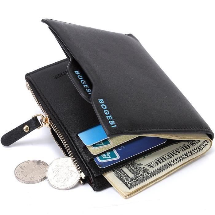 RMEGA Noir Portefeuille pour homme en PU cuir Porte monnaie avec poche à monnaie et porte-carte amovible compartiment à fermeture
