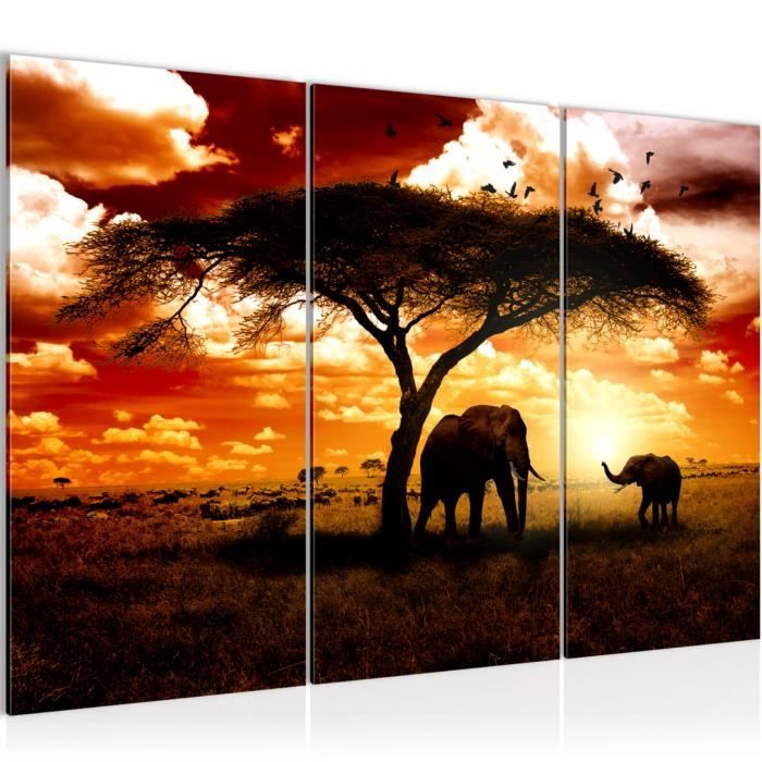 Cadre Mural Tableau Salon Xxl B&D XXL Tableau Décoratif Paysage 100x50 Cm Impression Sur Toile Colorée Décoration Murale Afrique été Nature Savane Texture Coucher De Soleil Animaux Girafes C A 0035 B M