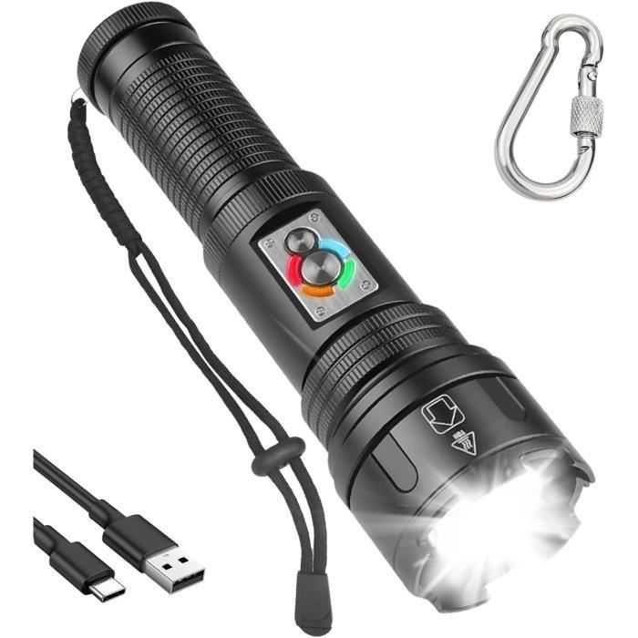 Lampe Torche LED Surpuissante Rechargeable - 2 400 000 Lumens, Portée 2km, étanche - Neuf Avec Batterie