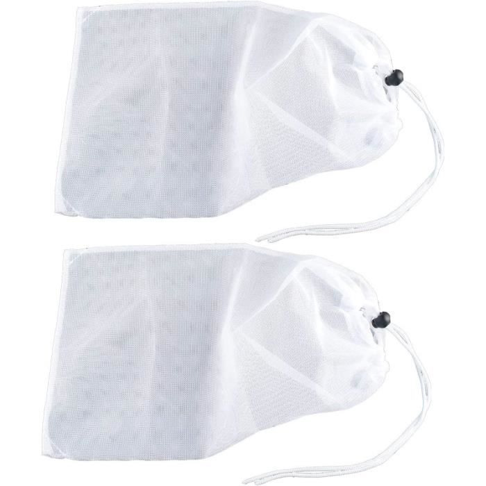 Lot De 2 Sacs Filtrants Réutilisables En Maille Fine Avec Corde En Nylon 160 Microns 20 X 30 Cm