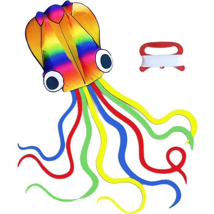 VIKSAUN Grand cerf-volant en forme de pieuvre arc-en-ciel doux pour enfants  et audlts - Grand cerf-volant avec longue queue de 119 - Cdiscount Jeux -  Jouets