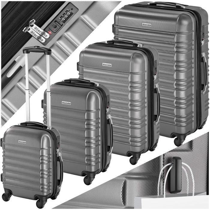 Set De 4 Valises Rigides AREBOS - ABS, Roues 360°, Tailles S-M-L-XL, Rouge, EAN 4252023116817