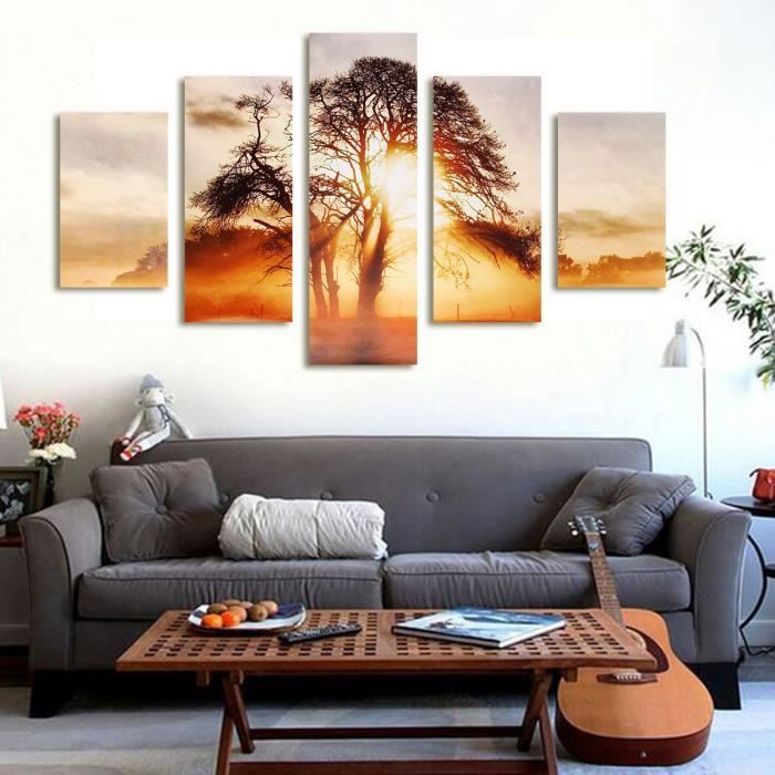 Tempsa 5pcs Tableau Peinture Huile Coucher Du Soleil Abstraite Art Décoration Murale Salon Sans Cadre