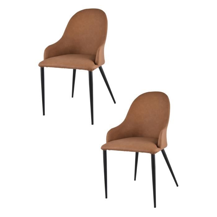 tommychairs - set 2 chaises avec accoudoirs jessica salle à manger, revêtues en cuir artificiel couleur cuir, pieds en fer noir mat
