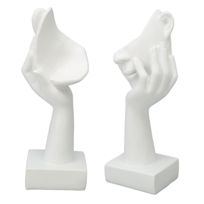 Statue De Visage Blanc Et Or - Décoration Moderne Et Abstraite Pour Salon, Chambre Ou Bureau - Silence Est D'or