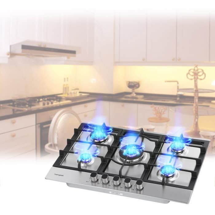 Homgeek 75cm Cuisiniere A Gaz Integree 5 Bruleurs Gaz