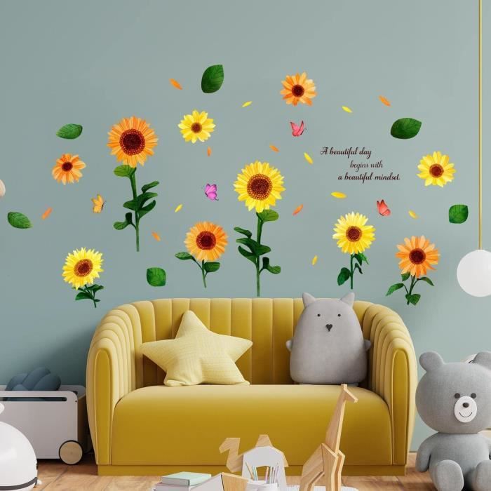 Stickers Muraux Autocollant Mural Fleurs Grand Floral Plante Décoration