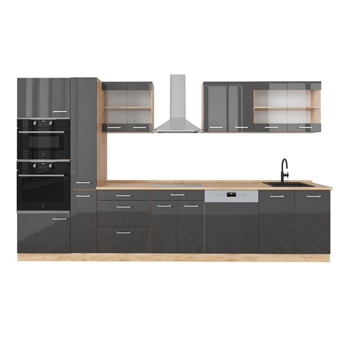 Meuble Bas De Cuisine R-Line 40cm Avec Tiroirs - Chêne Doré/Anthracite (Sans Plan De Travail)