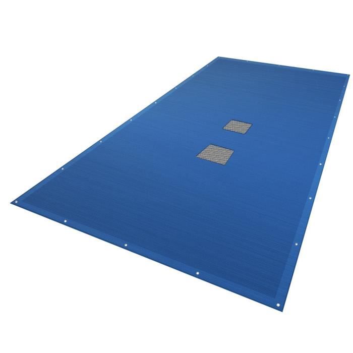 Bâche piscine rectangulaire double couche VOUNOT 4x8m - Polyethylene 160 gr/m2 - Filet écoulement - Bleue