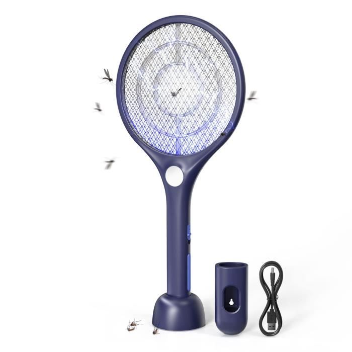 Raquette Électrique Anti-Moustiques 2 En 1 Rechargeable 4000V - Lampe UV Portable