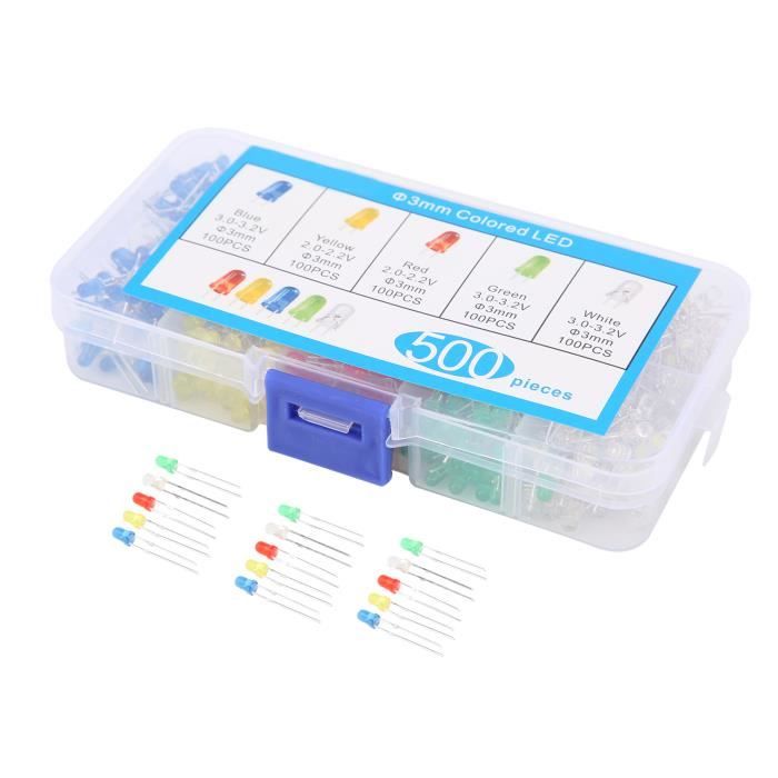 Kit 400 Pièces LED 5mm Bi-pin - 80 Blanc, Rouge, Jaune, Vert, Bleu - Haute Luminosité Pour DIY