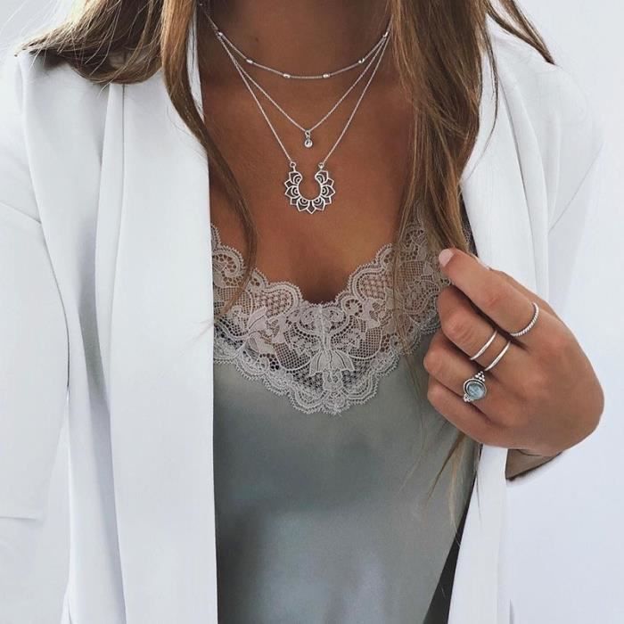 Collier Chaîne Doré Pour Femmes Avec Breloques Cœur Et Nœud Papillon - Bijou élégant Pour Quotidien Ou Soirée - Alliage Plaqué Or - Cadeau Idéal Anniversaire, Fête, Amoureuse - 9