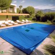 Bâche piscine rectangulaire double couche VOUNOT 4x8m - Polyethylene 160 gr/m2 - Filet écoulement - Bleue-1