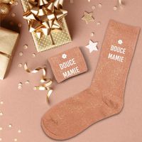 Chaussettes Paillettes Douce Mamie - Motif Fleur Orange Cuivre Mandarine Taille 36-42