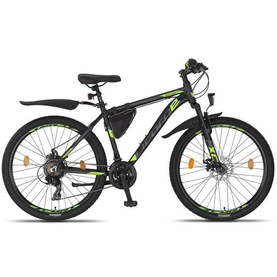 Licorne Bike Velo VTT haut de gamme. 2 freins a disque 26.00 Noir Vert citron 2xFrein a disq